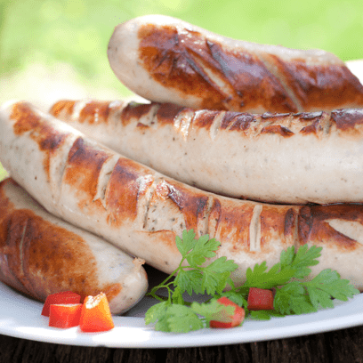 Thüringer Bratwurst, four Thuringian pork sausages with caraway and marjoram