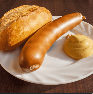 German Bockwurst package label with ingredients and nutrition information