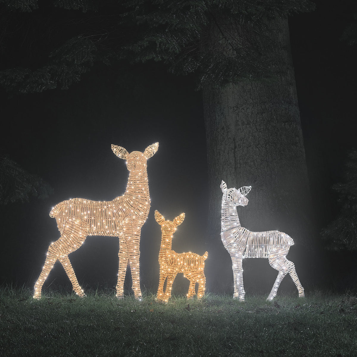 LED-Rentierfamilie in Bicolor-LED-Licht mit Timer- und Dimmfunktion