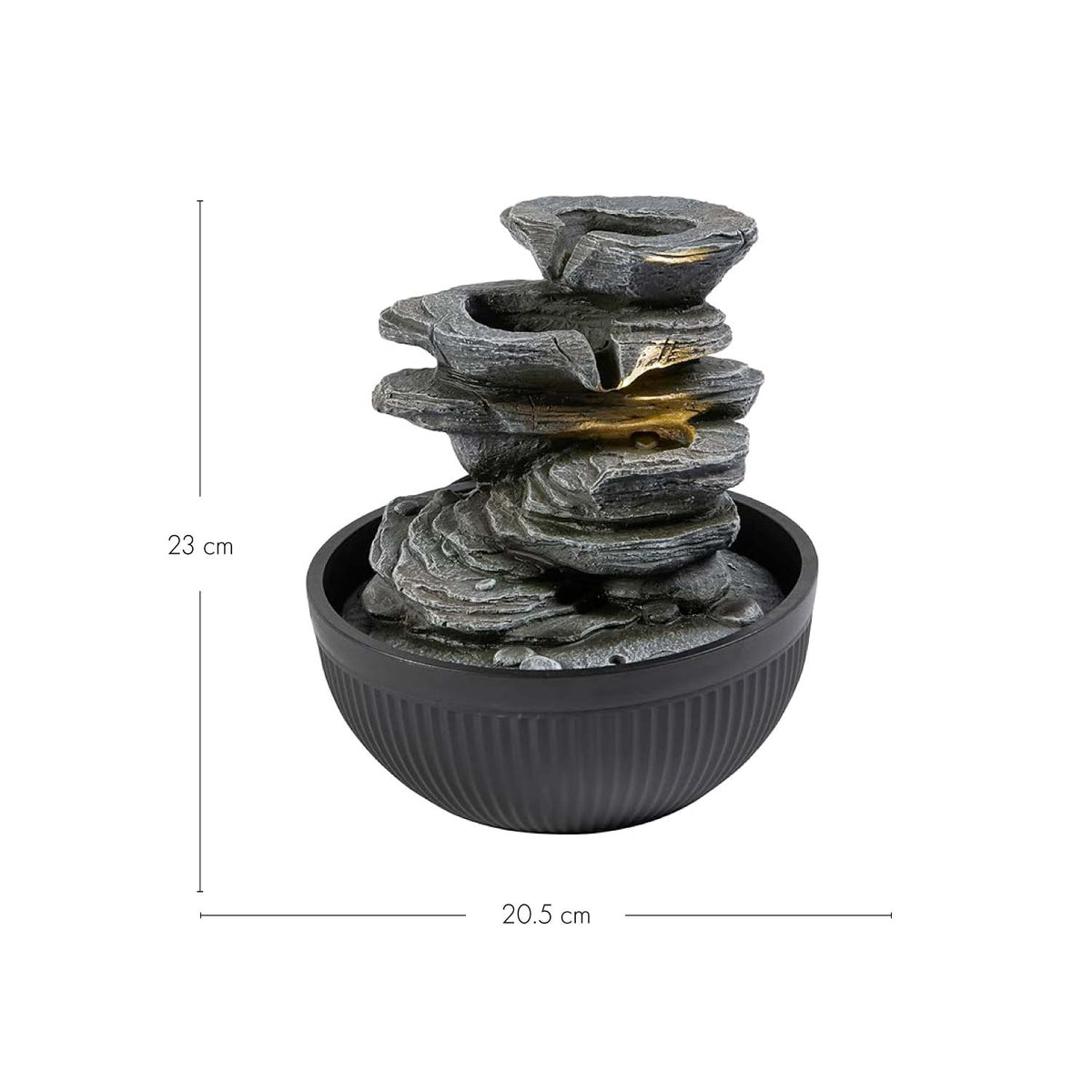 Produktbild Ingleton Zimmerbrunnen mit Maßen 23 cm Höhe und 20,5 cm Breite vor weißem Hintergrund
