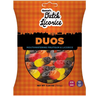 Gustaf's Duos featuring liquorice and fruit gummy layers.