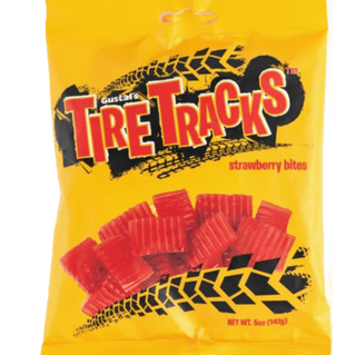 Gustaf's Tire Tracks strawberry flavored red liquorice.