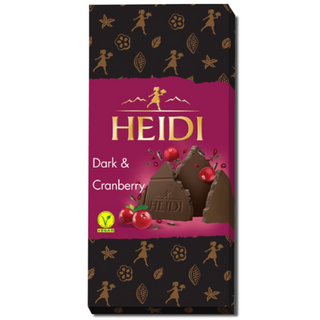 HEIDI dark chocolate bar packaging with cranberries on a white background