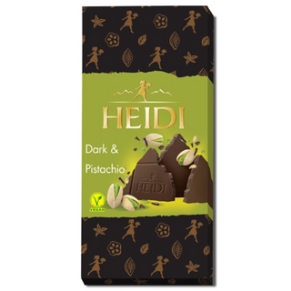 HEIDI Dark & Pistachio chocolate bar packaging on a white background