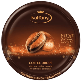 Kalfany Coffee flavored hard candies in a premium tin.