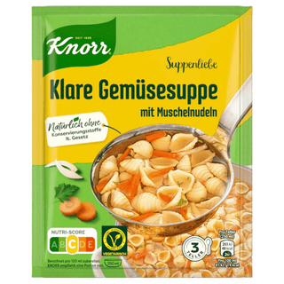 german vegetable soup with seashell noodles from knorr