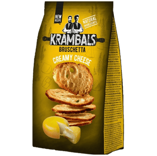 A bag of Krambals Cream Cheese flavored bruschetta bread rounds.