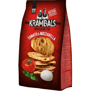 Krambals Tomato & Mozzarella flavored bruschetta snacks.