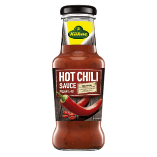 Bottle of Kähne hot chili sauce on a white background