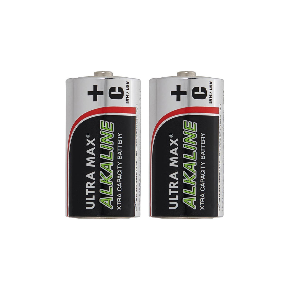 2er Set Typ C Alkaline Batterien 1,5V mit Pluspol oben sichtbar