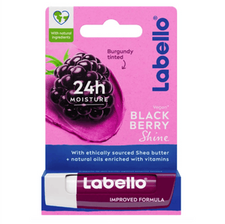 Labello blackberry lip balm packaging with pink and purple design