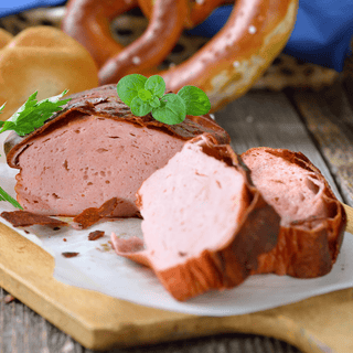 German Leberkaese, a Bavarian liver cheese meat loaf of pork and beef