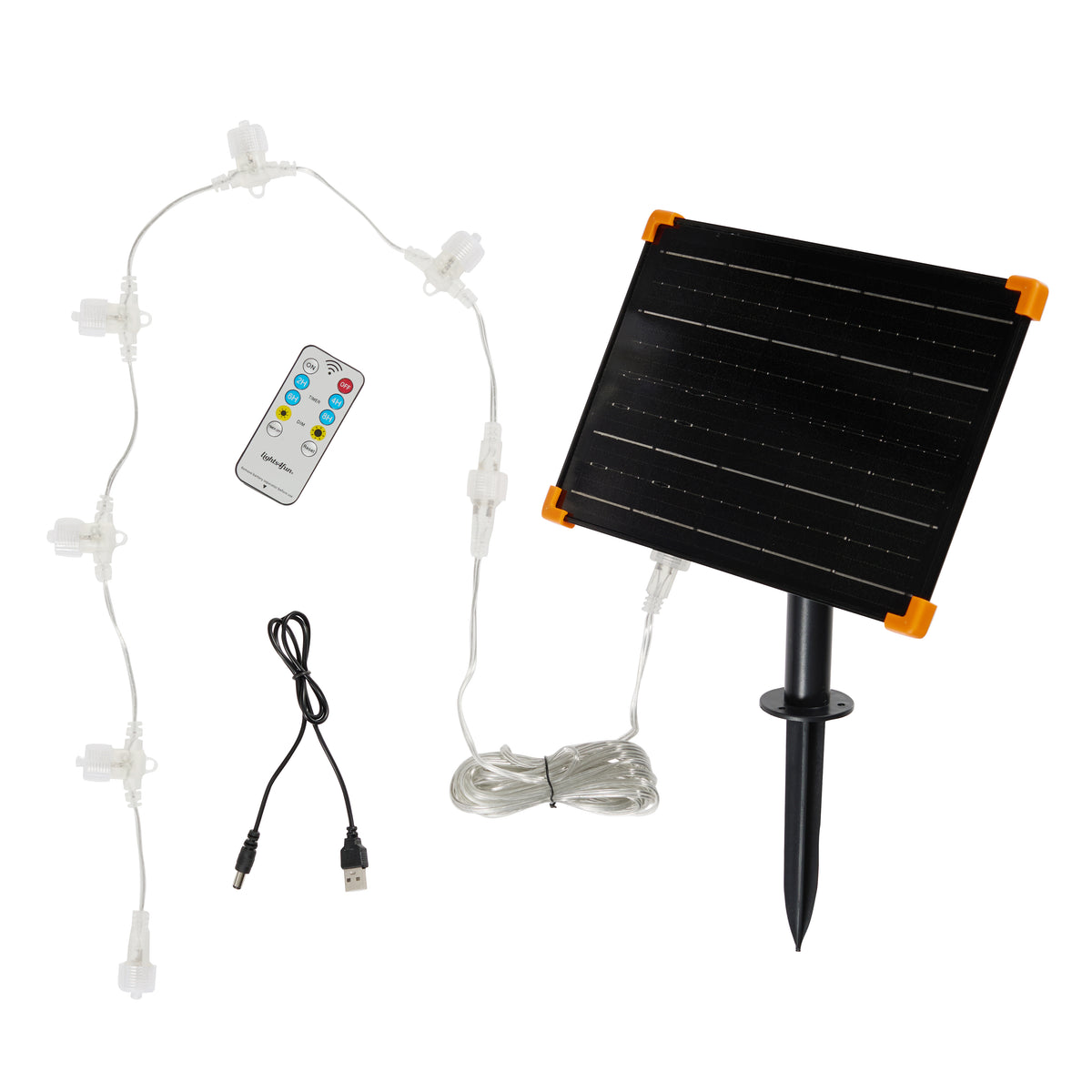 Solar-Solarmodul mit Erdspieß, Kabel und USB-Anschluss für LED-Rentiere