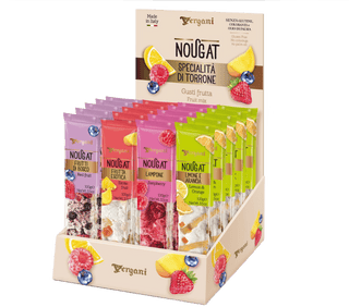 Vergani Soft Nougat bar with exotic fruit pieces.
