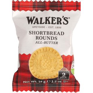 Walkers Shortbread Rounds in a clear 2-pack display wrapper.