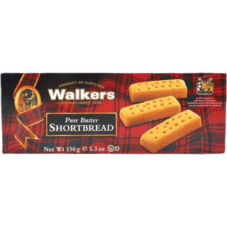 The classic red tartan box of Walkers Shortbread Fingers.