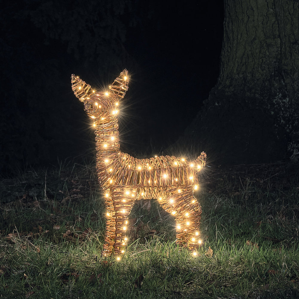 Pateley Bicolor LED-Rehkitz aus Rattan mit 110 LEDs in Warmweiß