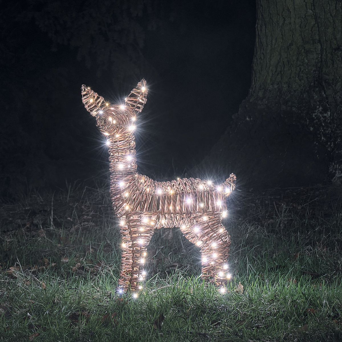 Pateley Bicolor LED-Rehkitz aus Rattan mit 110 LEDs in bicolor Beleuchtung
