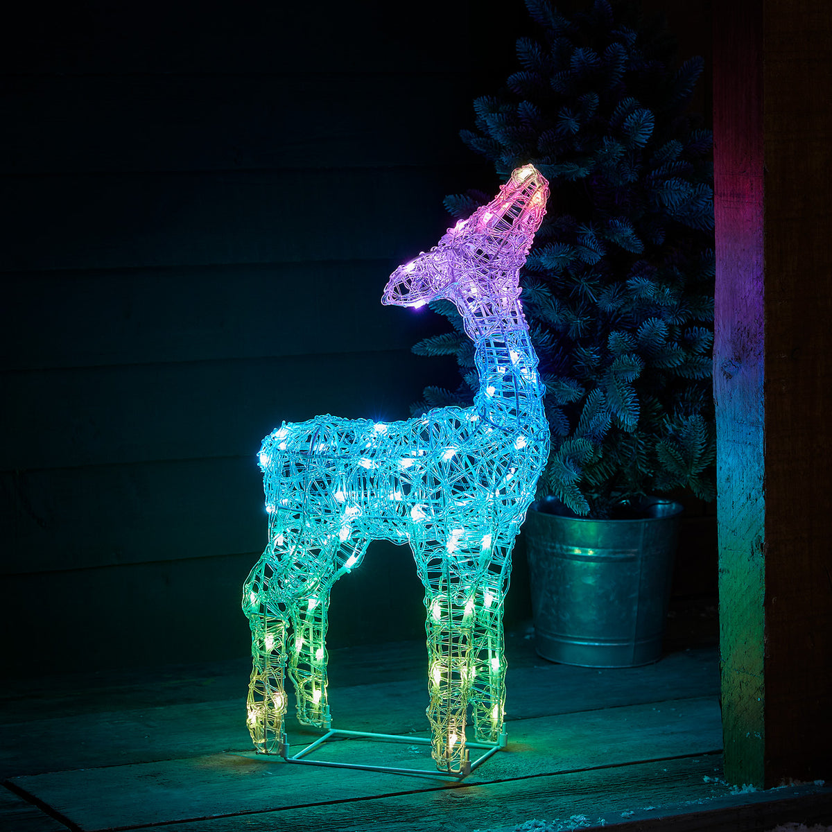 LED-Rentier Rehkitz Swinsty mit Farbwechsel und Fernbedienung in Bunt