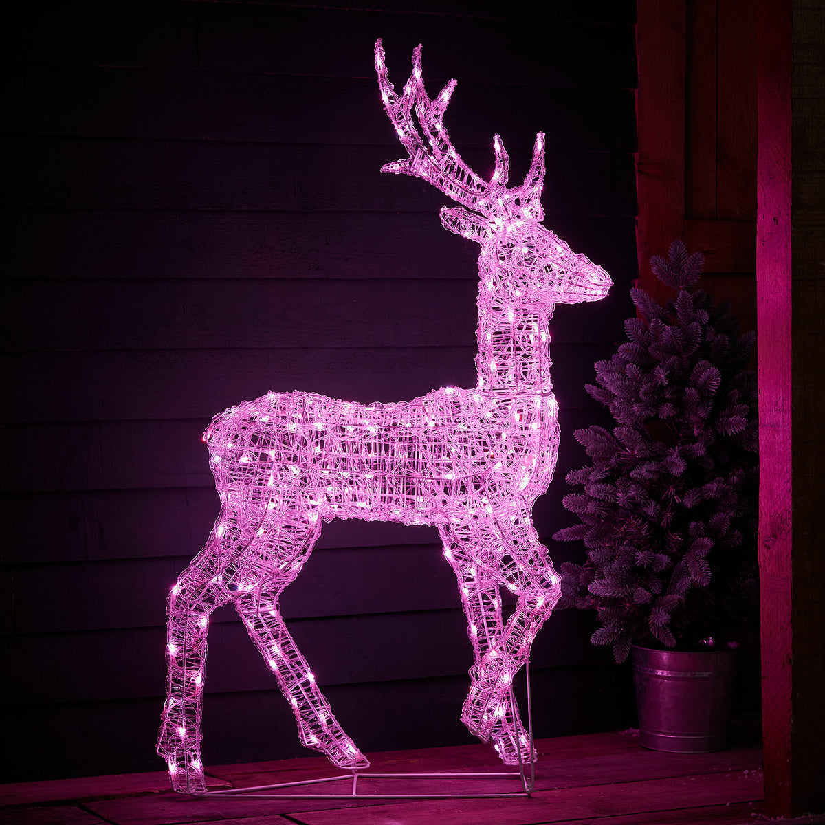 128 cm Swinsty LED-Hirsch aus Acryl mit Farbwechsel und Fernbedienung in Pink