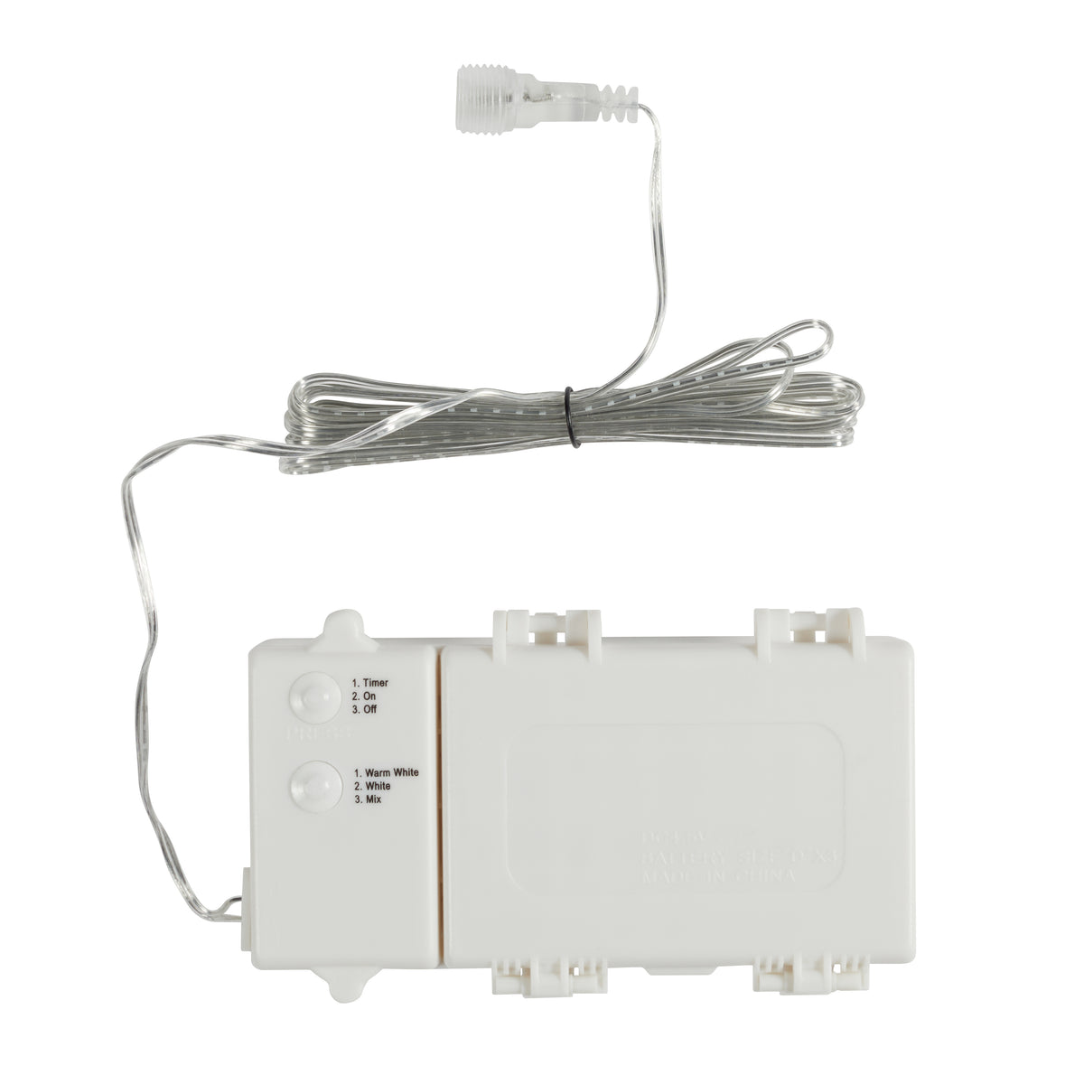 Weiße D Batteriebox mit 3 Meter Zuleitung und Anschluss für Bicolor LED Rentiere