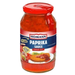 Jar of Homann Paprika Sauce on a white background