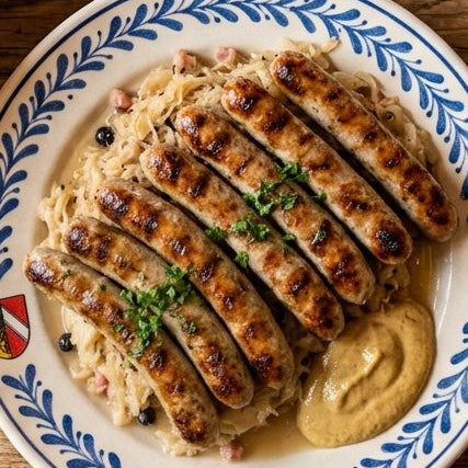 german nuernberger sausages with sauerkraut