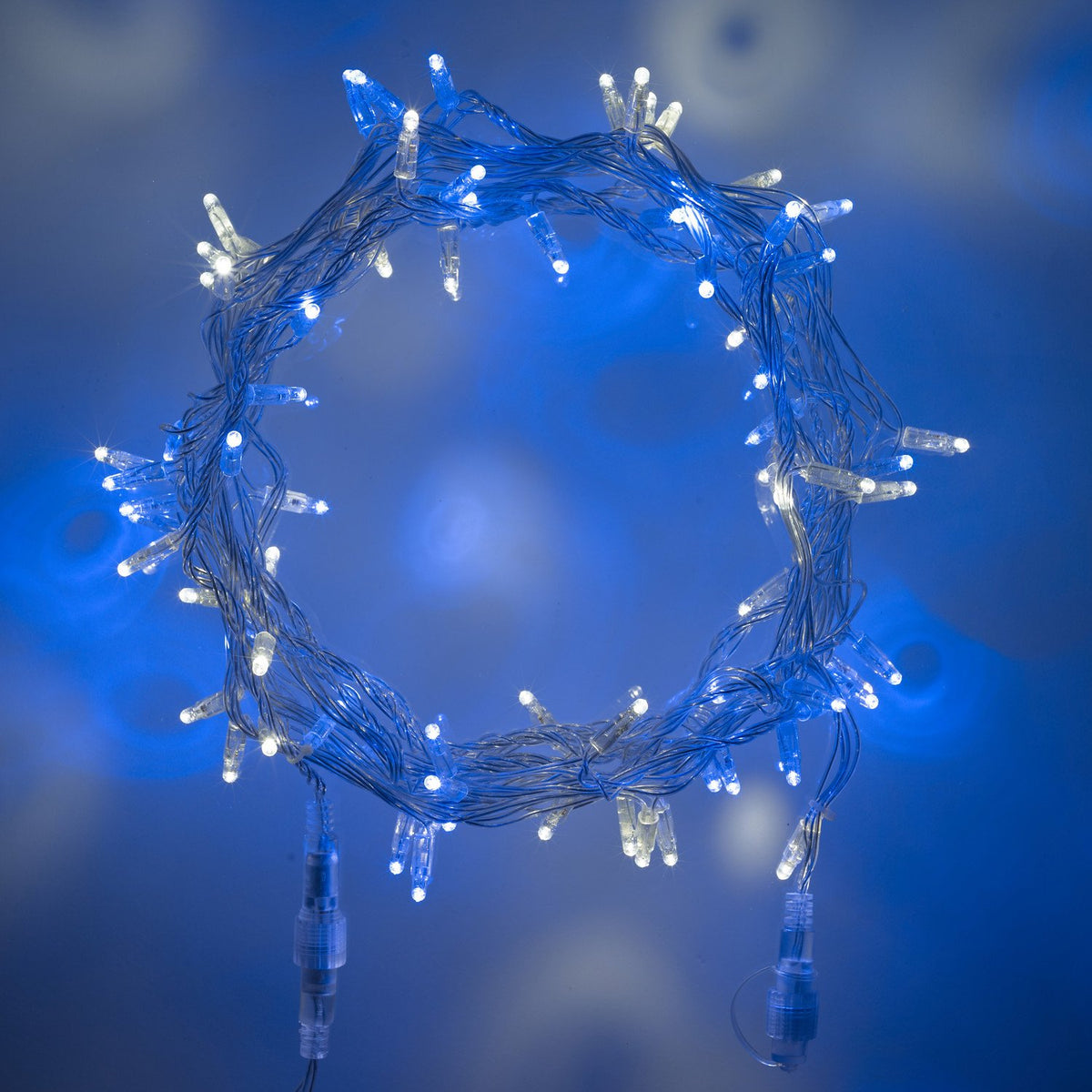 Runde Core Connect LED Lichterkette mit blauen und weißen LEDs und transparentem Kabel