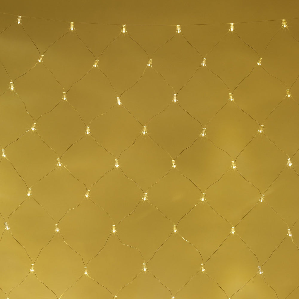 Warmweiße LED Lichterkette im Netzmuster mit transparentem Kabel