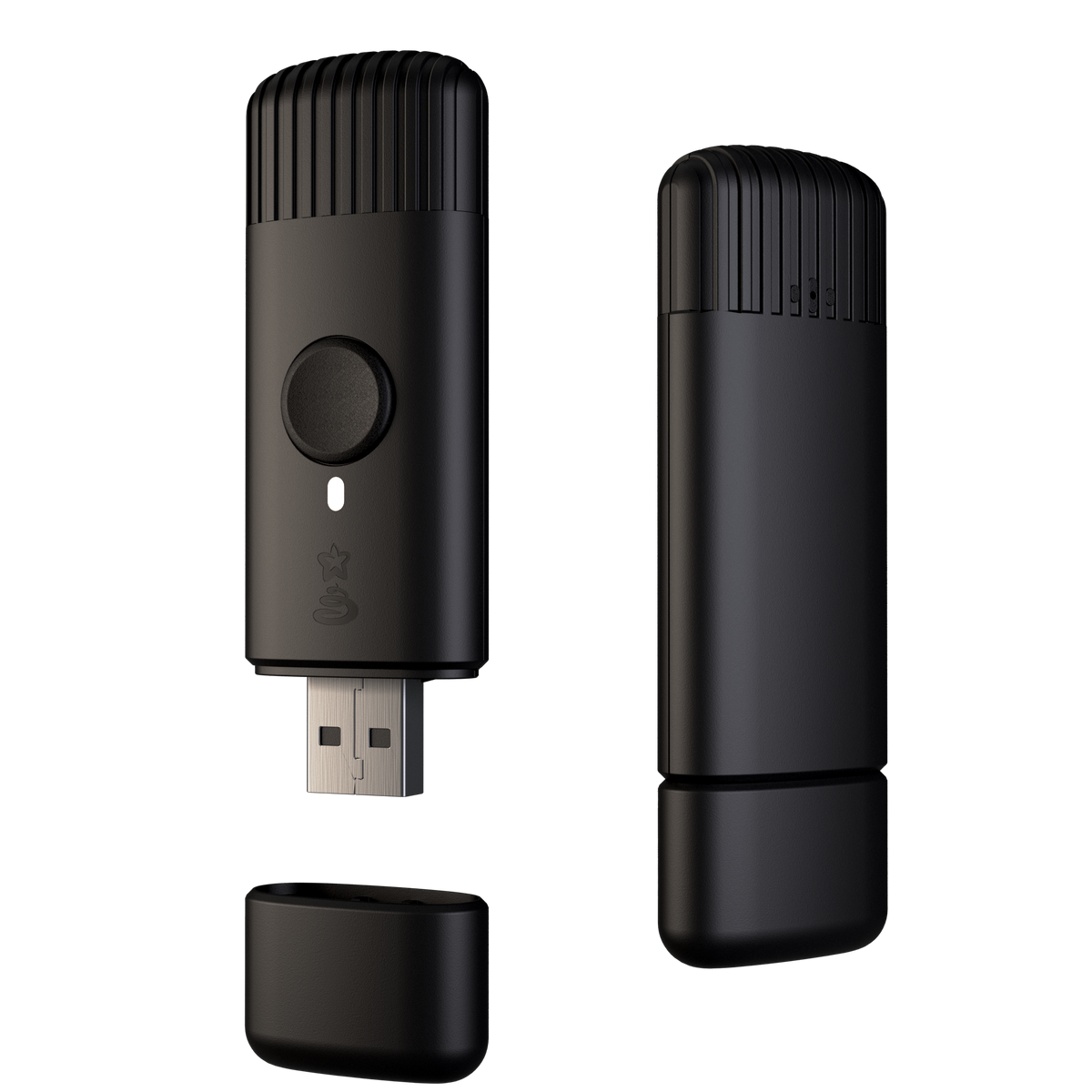 Nahaufnahme des schwarzen Twinkly Musik Adapters mit USB-Stecker und abnehmbarem Deckel